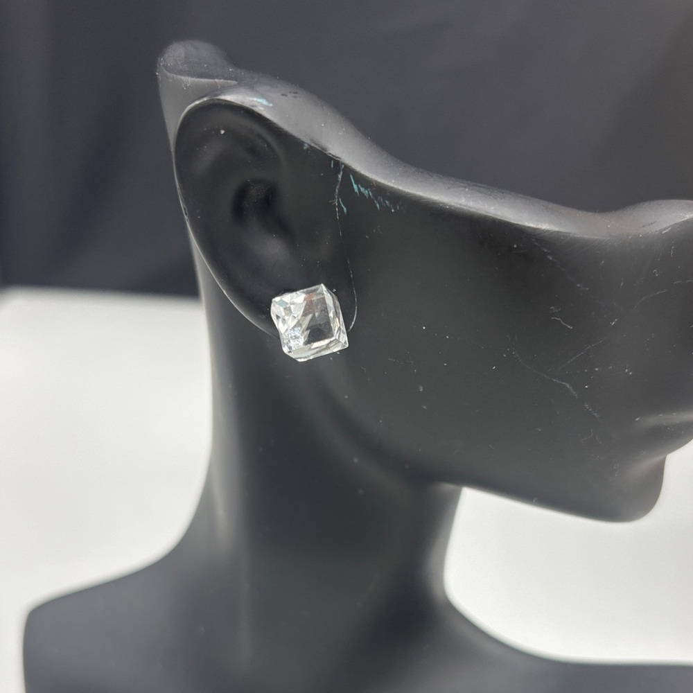 Clear Square Crystal Stud Earrings - Sparkling Silver-Tone Accent